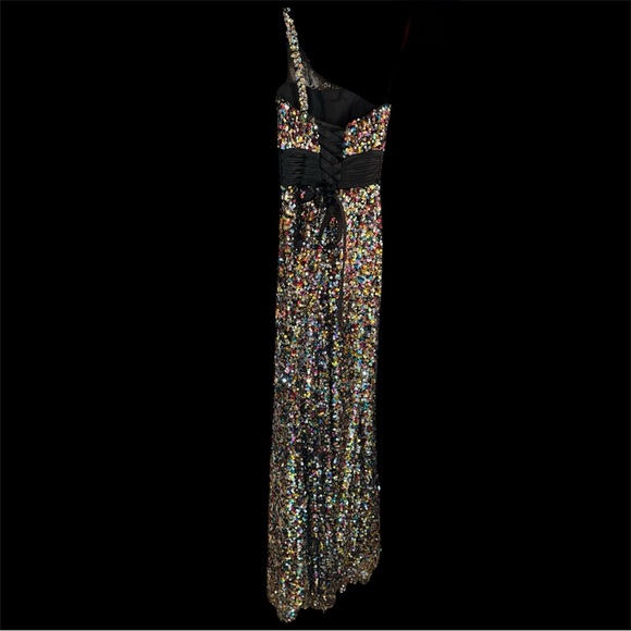 Multicolor Sequin Satin One-Shoulder Full Length Gown New - Picture 4 of 5